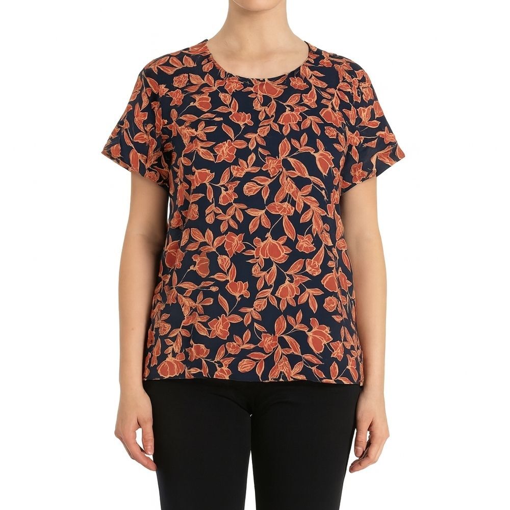 Banana Republic Floral Boxy Blouse XL Black & Rust Orange Workwear Moody Floral